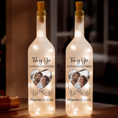 Lampara de Botella con Foto Personalizada - Regalos Personalizados de Aniversario y Boda para Esposo y Esposa, El y Ella - Contigo Todo Es Mejor