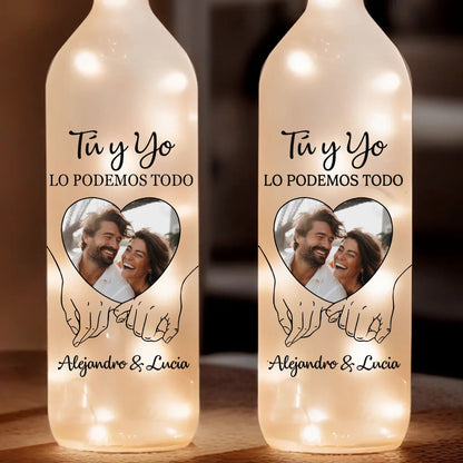 Lampara de Botella con Foto Personalizada - Regalos Personalizados de Aniversario y Boda para Esposo y Esposa, El y Ella - Contigo Todo Es Mejor