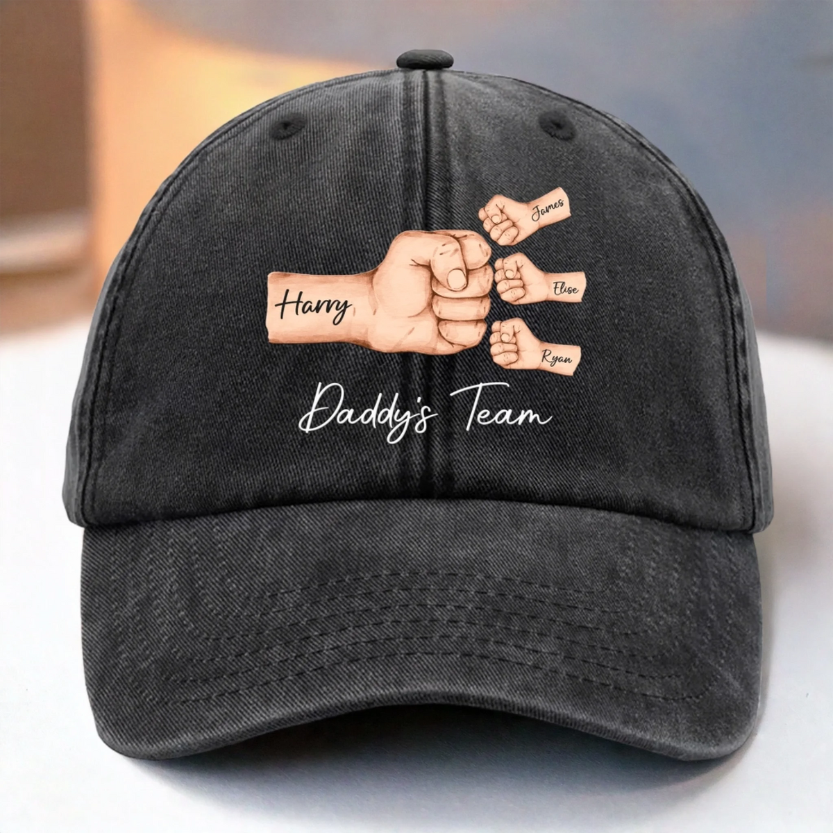 Custom Vintage Washed Denim Baseball Cap - Personalized Birthday Gifts For Dad, Grandpa - Built On Love And Strength