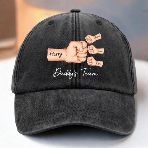 Custom Vintage Washed Denim Baseball Cap - Personalized Birthday Gifts For Dad, Grandpa - Built On Love And Strength