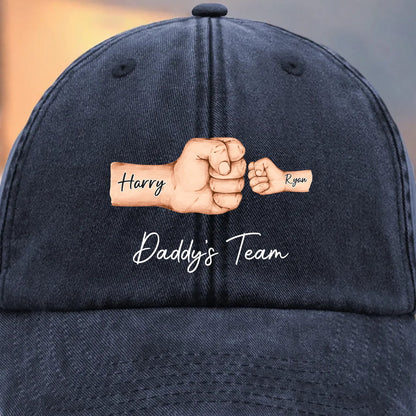 Custom Vintage Washed Denim Baseball Cap - Personalized Birthday Gifts For Dad, Grandpa - Built On Love And Strength