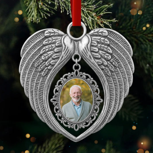 Custom Photo Acrylic Angel Wings Ornament - Personalized Memorial Sympathy Gifts For Loss Of Mom, Dad - Forever In Our Hearts
