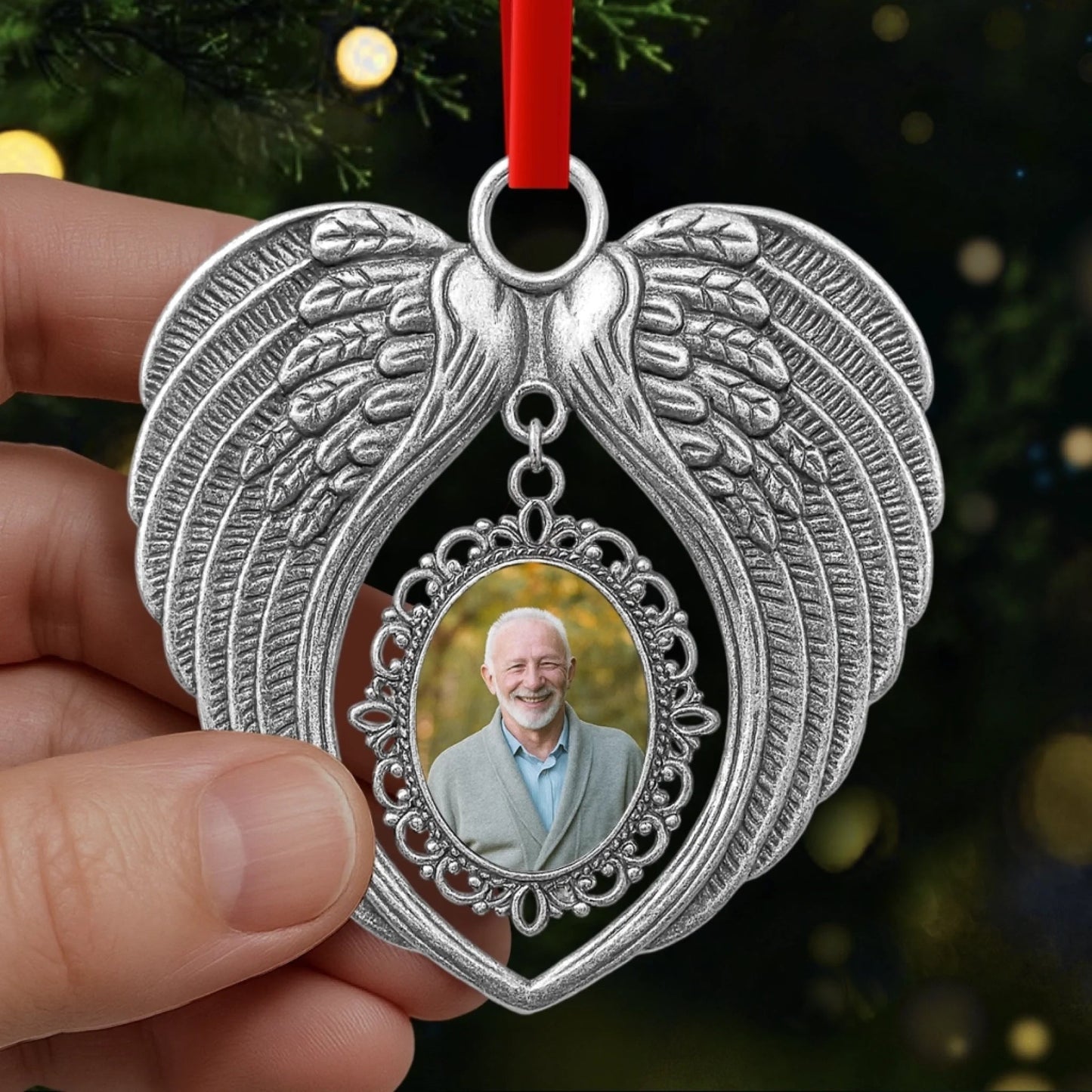 Custom Photo Acrylic Angel Wings Ornament - Personalized Memorial Sympathy Gifts For Loss Of Mom, Dad - Forever In Our Hearts