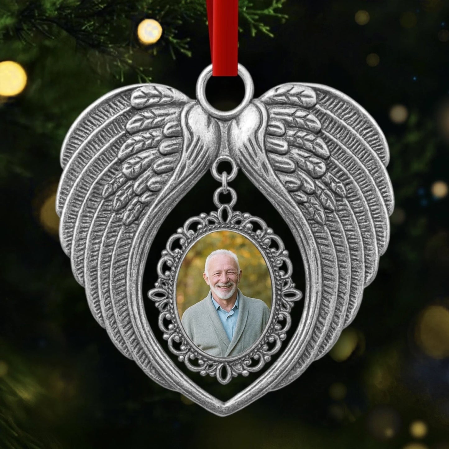 Custom Photo Acrylic Angel Wings Ornament - Personalized Memorial Sympathy Gifts For Loss Of Mom, Dad - Forever In Our Hearts