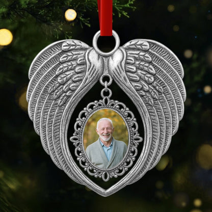 Custom Photo Acrylic Angel Wings Ornament - Personalized Memorial Sympathy Gifts For Loss Of Mom, Dad - Forever In Our Hearts