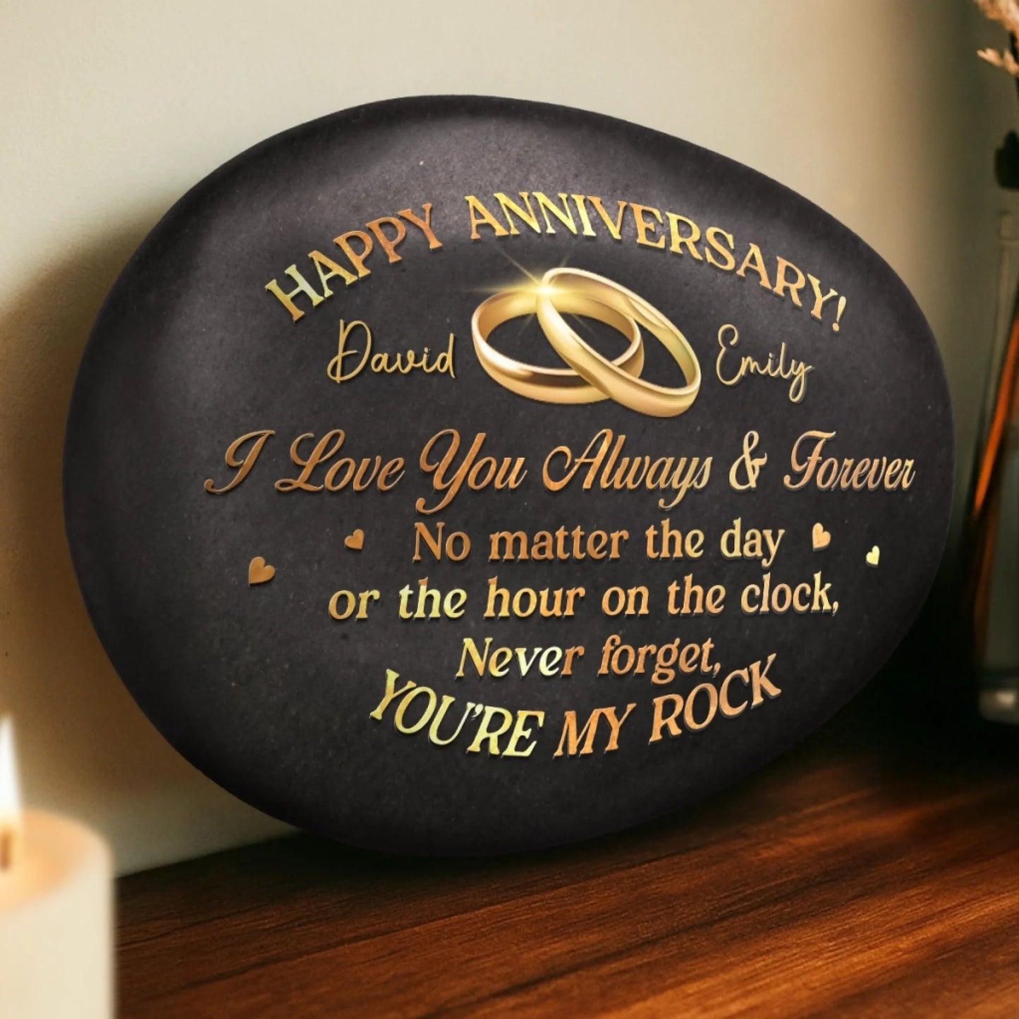 Custom Printed Rock - Personalized Anniversary Wedding Gifts For Husband And Wife, Him And Her - Happy Our Anniversary
