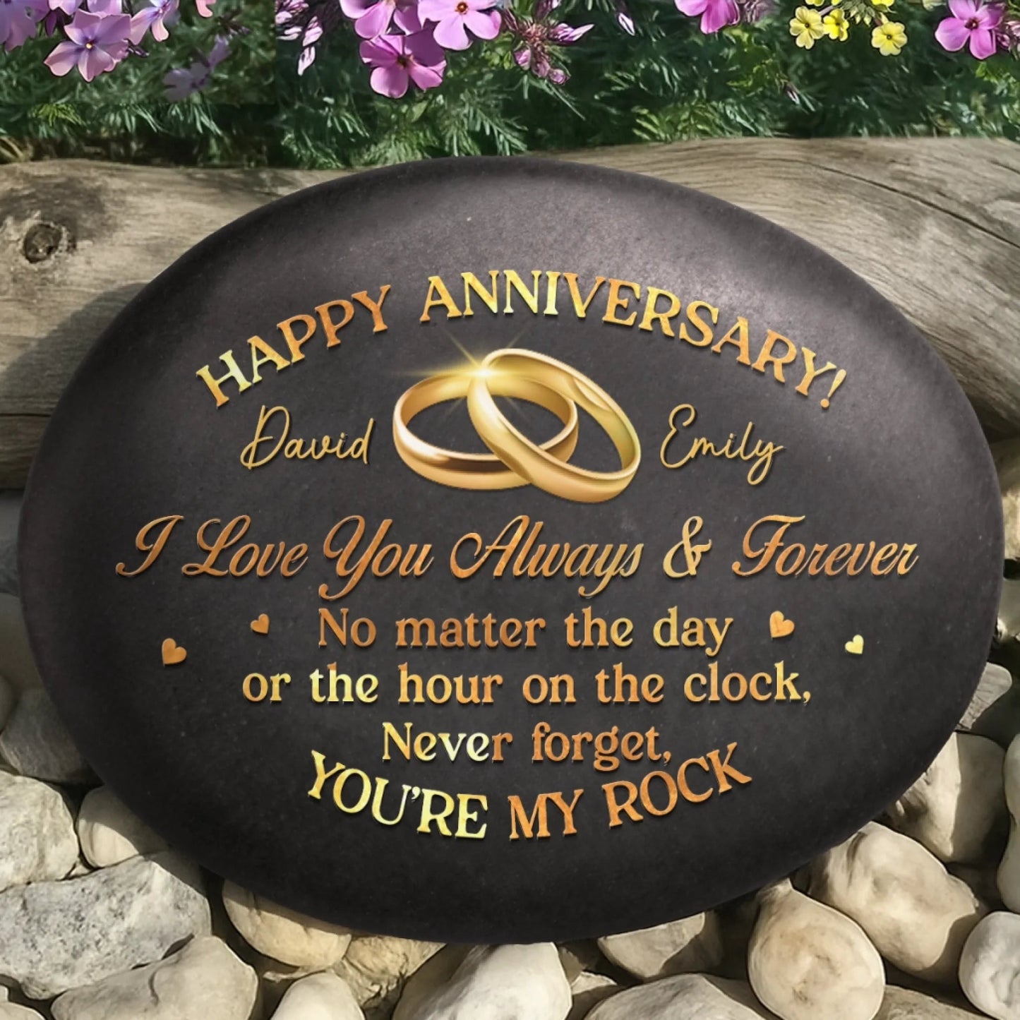 Custom Printed Rock - Personalized Anniversary Wedding Gifts For Husband And Wife, Him And Her - Happy Our Anniversary