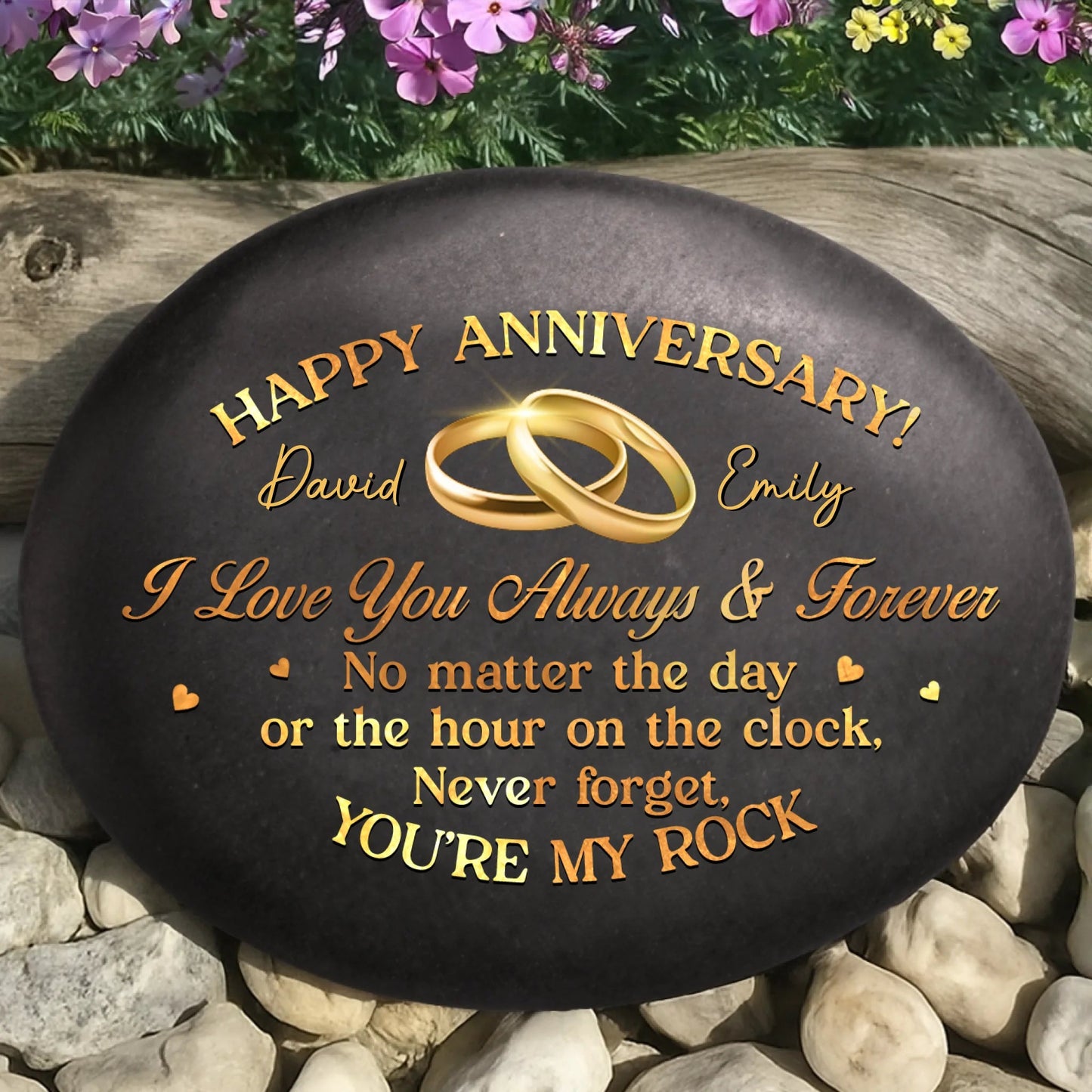 Custom Printed Rock - Personalized Anniversary Wedding Gifts For Husband And Wife, Him And Her - Happy Our Anniversary