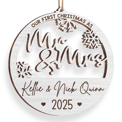 Custom Wood Ornament - Personalized Anniversary Christmas Wedding Gifts For Husband And Wife, Him And Her - Mr And Mrs Under The Tree