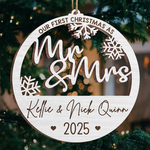 Custom Wood Ornament - Personalized Anniversary Christmas Wedding Gifts For Husband And Wife, Him And Her - Mr And Mrs Under The Tree