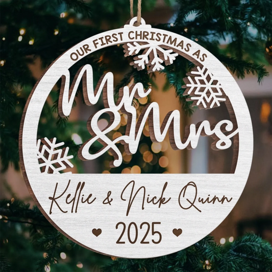 Custom Wood Ornament - Personalized Anniversary Christmas Wedding Gifts For Husband And Wife, Him And Her - Mr And Mrs Under The Tree