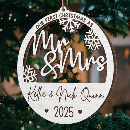 Custom Wood Ornament - Personalized Anniversary Christmas Wedding Gifts For Husband And Wife, Him And Her - Mr And Mrs Under The Tree