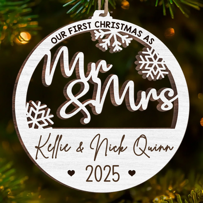 Custom Wood Ornament - Personalized Anniversary Christmas Wedding Gifts For Husband And Wife, Him And Her - Mr And Mrs Under The Tree