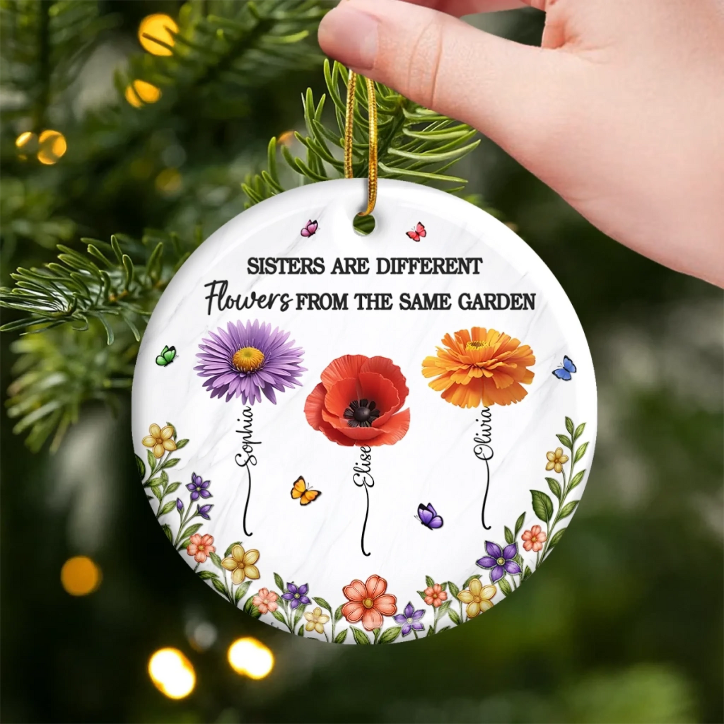 Custom Acrylic Ornament - Personalized Best Friend Christmas Birthday Gifts For Women, Besties, Sisters, BFF - Different Flowers, One Bond