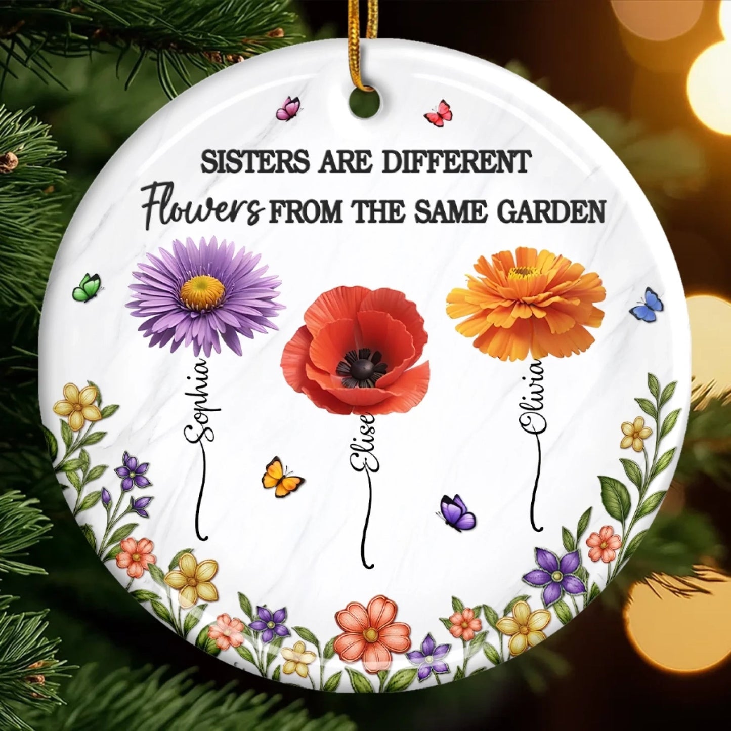 Custom Acrylic Ornament - Personalized Best Friend Christmas Birthday Gifts For Women, Besties, Sisters, BFF - Different Flowers, One Bond