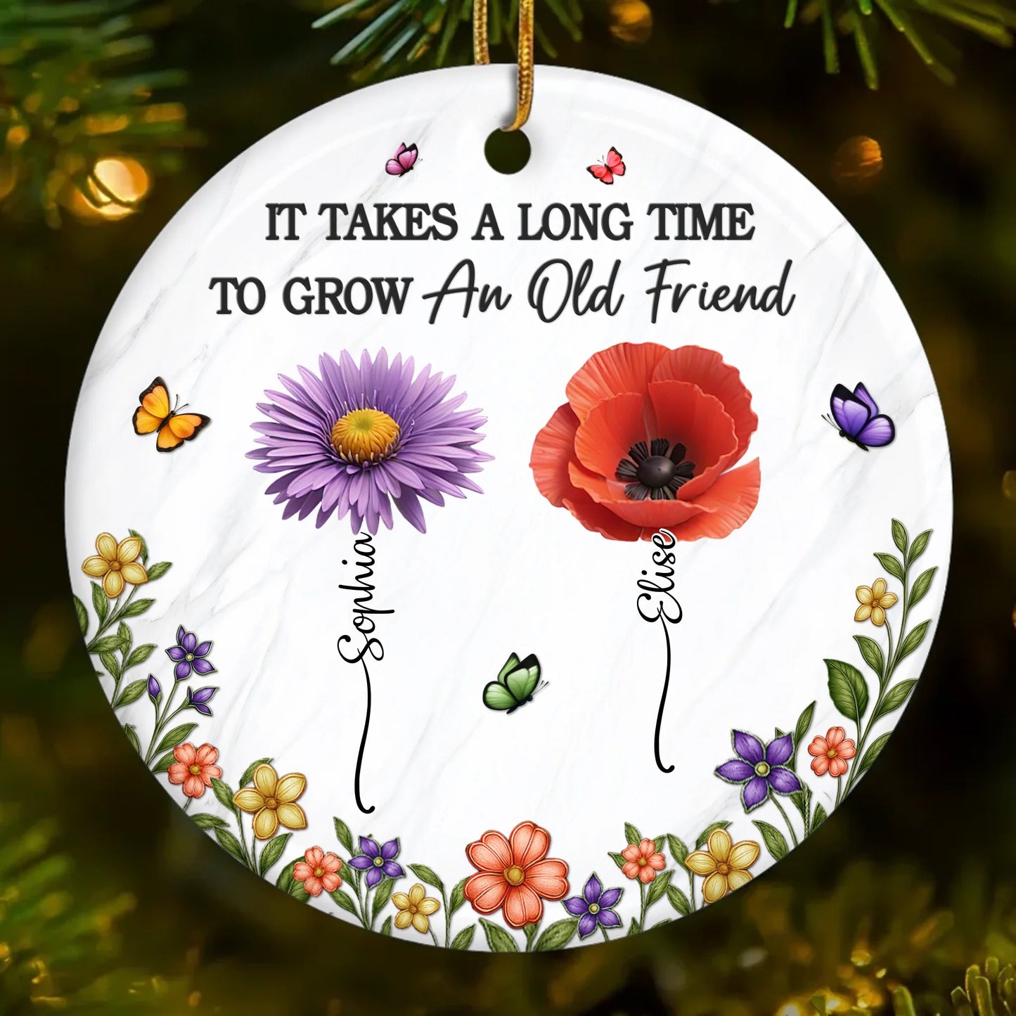 Custom Acrylic Ornament - Personalized Best Friend Christmas Birthday Gifts For Women, Besties, Sisters, BFF - Different Flowers, One Bond