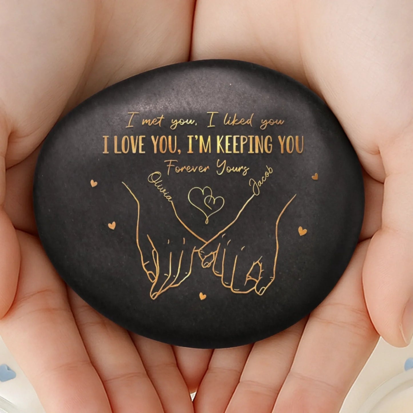 Custom Printed Rock - Personalized Anniversary Wedding Gifts For Husband And Wife, Him And Her - Hand In Hand, Come What May