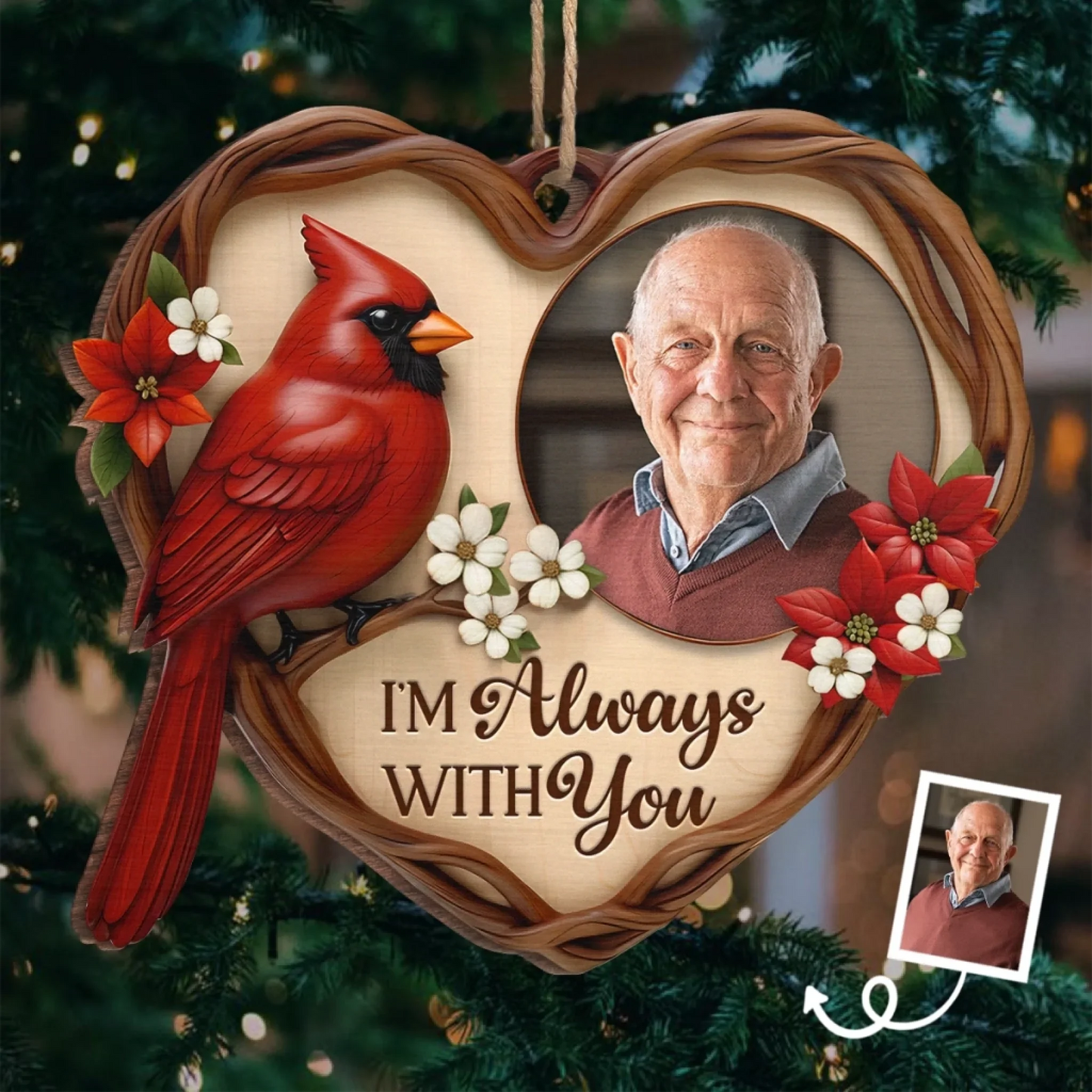 Custom Photo Wood Ornament - Personalized Christmas Memorial Sympathy Gifts For Loss Of Mom, Dad - Your Love Lights My Way