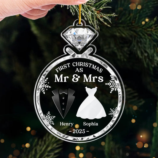 Custom Acrylic Ornament - Personalized Anniversary Christmas Wedding Gifts For Husband And Wife, Him And Her - Newlywed Christmas Vibes