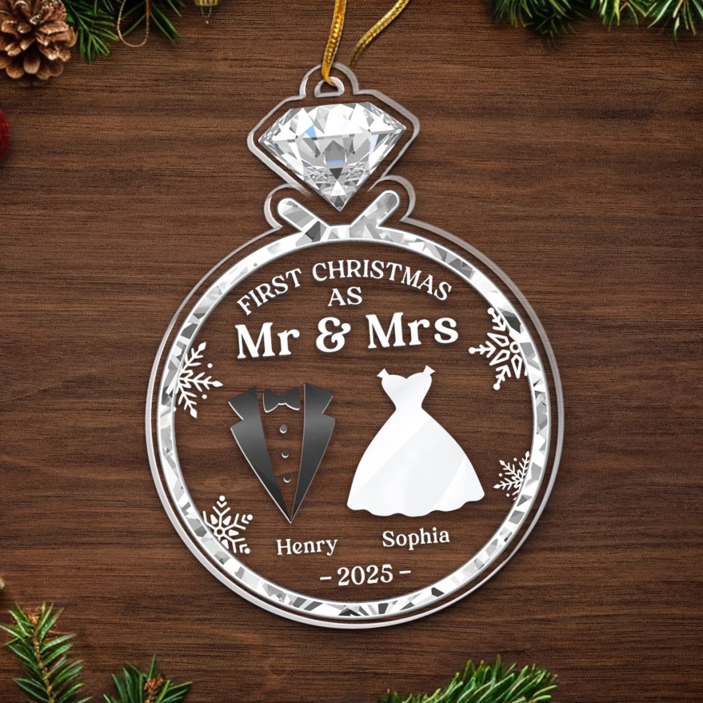 Custom Acrylic Ornament - Personalized Anniversary Christmas Wedding Gifts For Husband And Wife, Him And Her - Newlywed Christmas Vibes