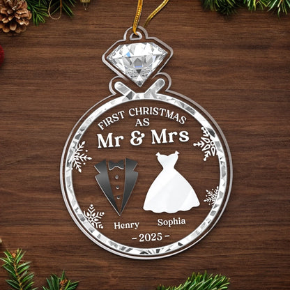 Custom Acrylic Ornament - Personalized Anniversary Christmas Wedding Gifts For Husband And Wife, Him And Her - Newlywed Christmas Vibes
