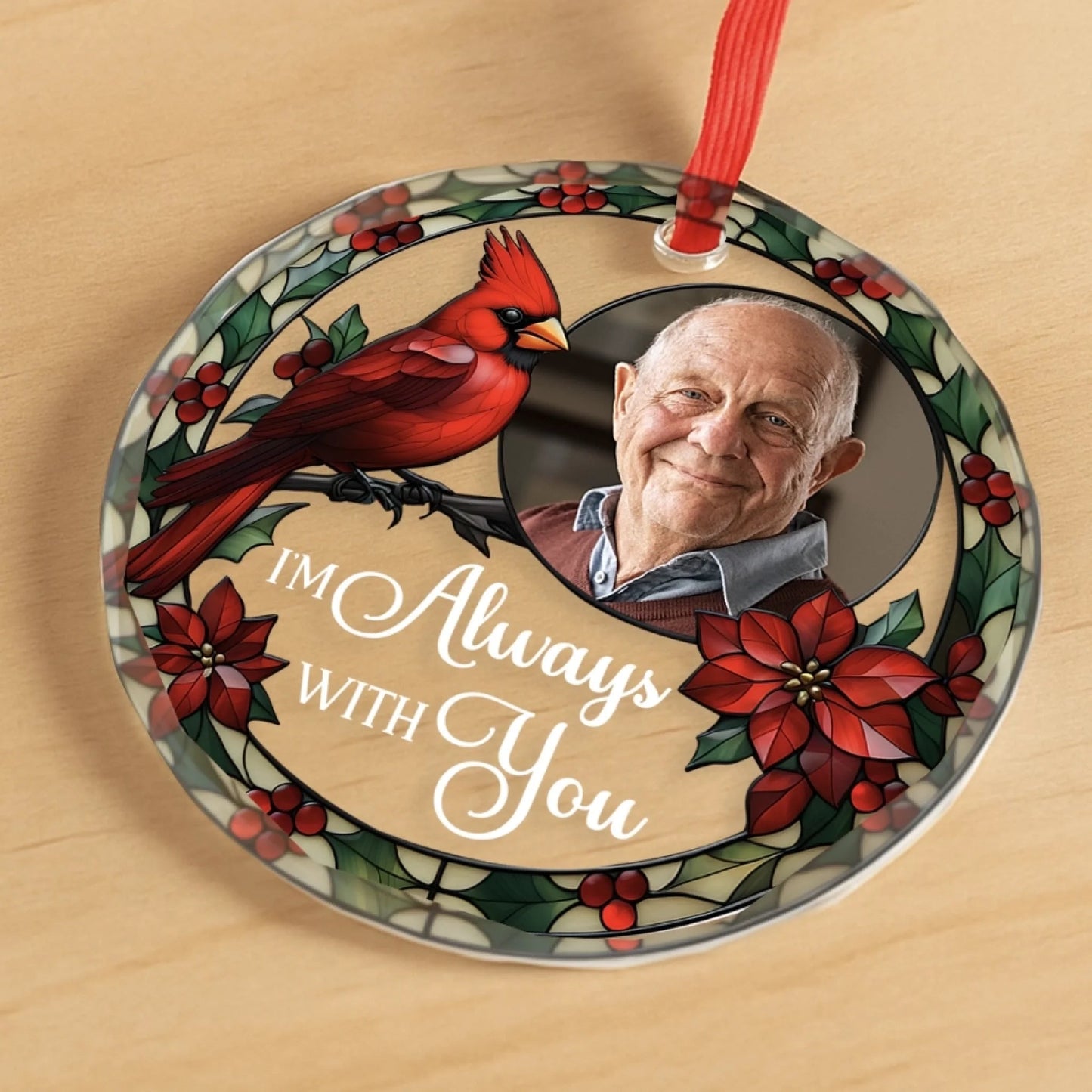 Custom Photo Circle Acrylic Ornament - Personalized Christmas Memorial Sympathy Gifts For Loss Of Mom, Dad - Never Apart, Always Close