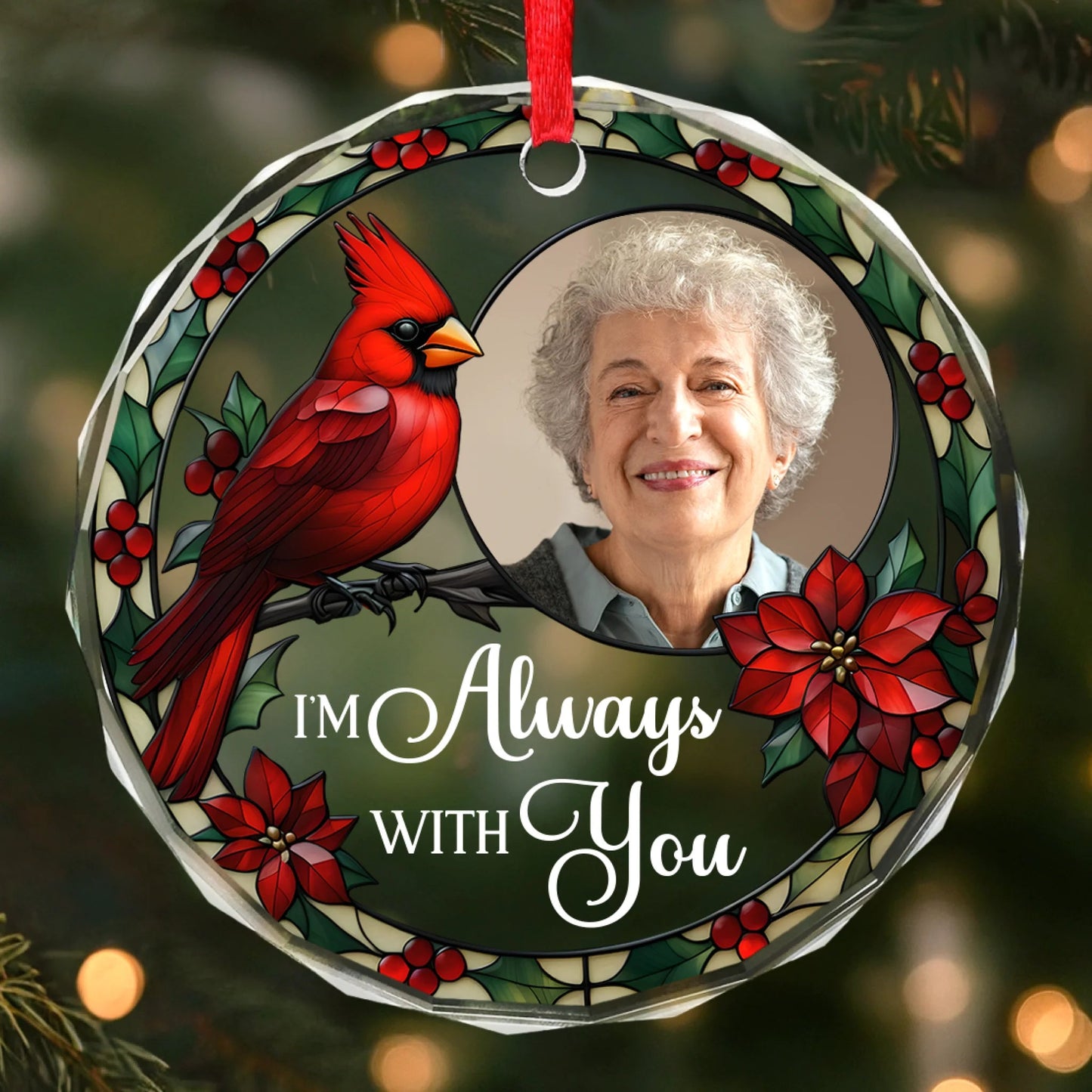 Custom Photo Circle Acrylic Ornament - Personalized Christmas Memorial Sympathy Gifts For Loss Of Mom, Dad - Never Apart, Always Close