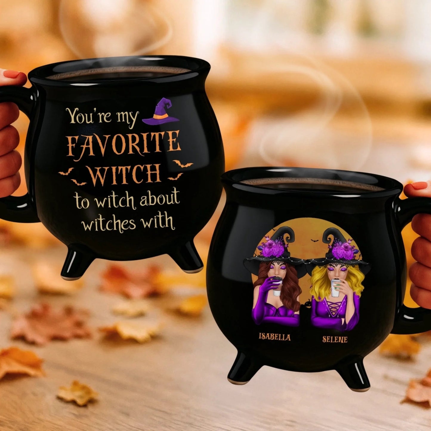 Custom 12oz Ceramic Cauldron Coffee Mug - Personalized Halloween Witchy Gifts For Besties, Sisters, BFF, Family, Yourself - Partners In Potions