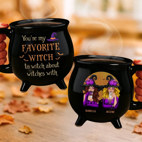 Custom 12oz Ceramic Cauldron Coffee Mug - Personalized Halloween Witchy Gifts For Besties, Sisters, BFF, Family, Yourself - Partners In Potions