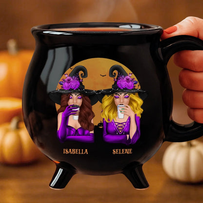 Custom 12oz Ceramic Cauldron Coffee Mug - Personalized Halloween Witchy Gifts For Besties, Sisters, BFF, Family, Yourself - Partners In Potions