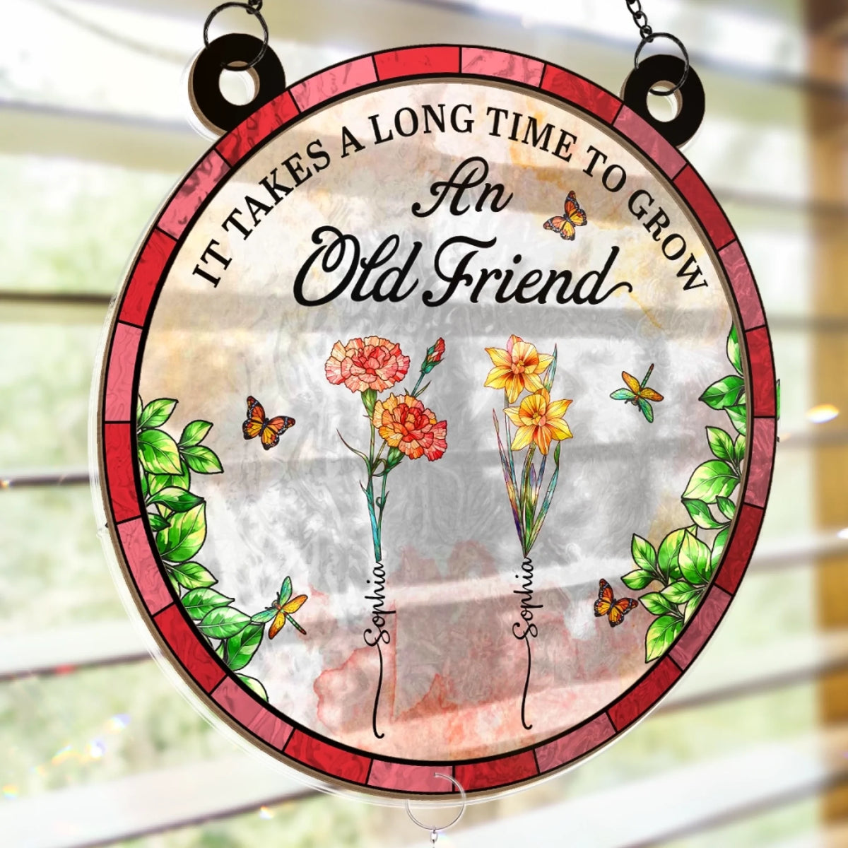 Custom Wood And Acrylic Suncatcher With Crystal Prism - Personalized Best Friend Birthday Gifts For Women, Besties, Sisters, BFF - Old Friends, New Memories