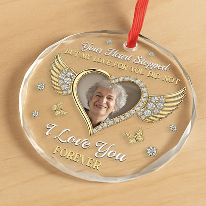 Custom Photo Circle Acrylic Ornament - Personalized Christmas Memorial Sympathy Gifts For Loss Of Mom, Dad - My Love For You Lives On