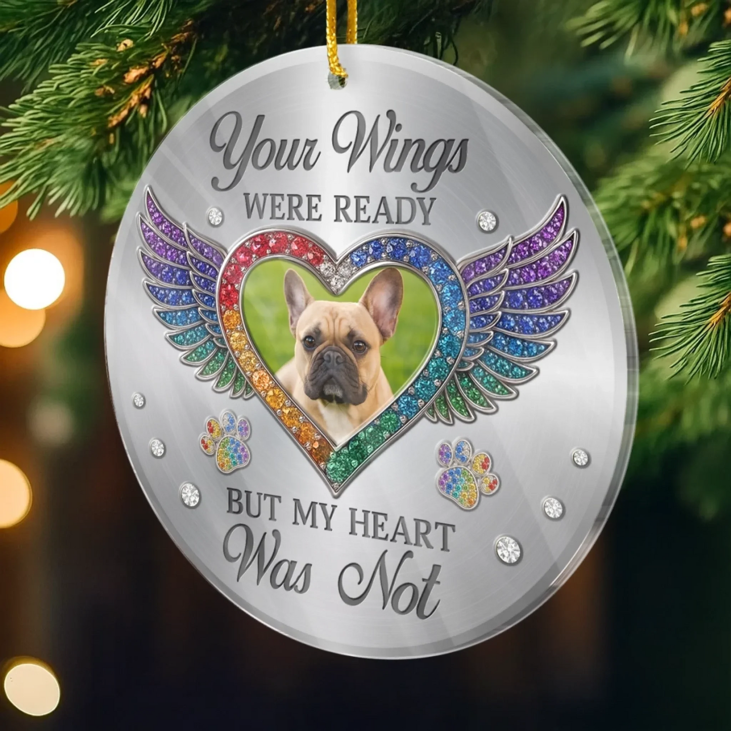 Custom Photo Acrylic Ornament - Personalized Pet Christmas Memorial Sympathy Gifts For Dogs, Cats - Forever In My Broken Heart