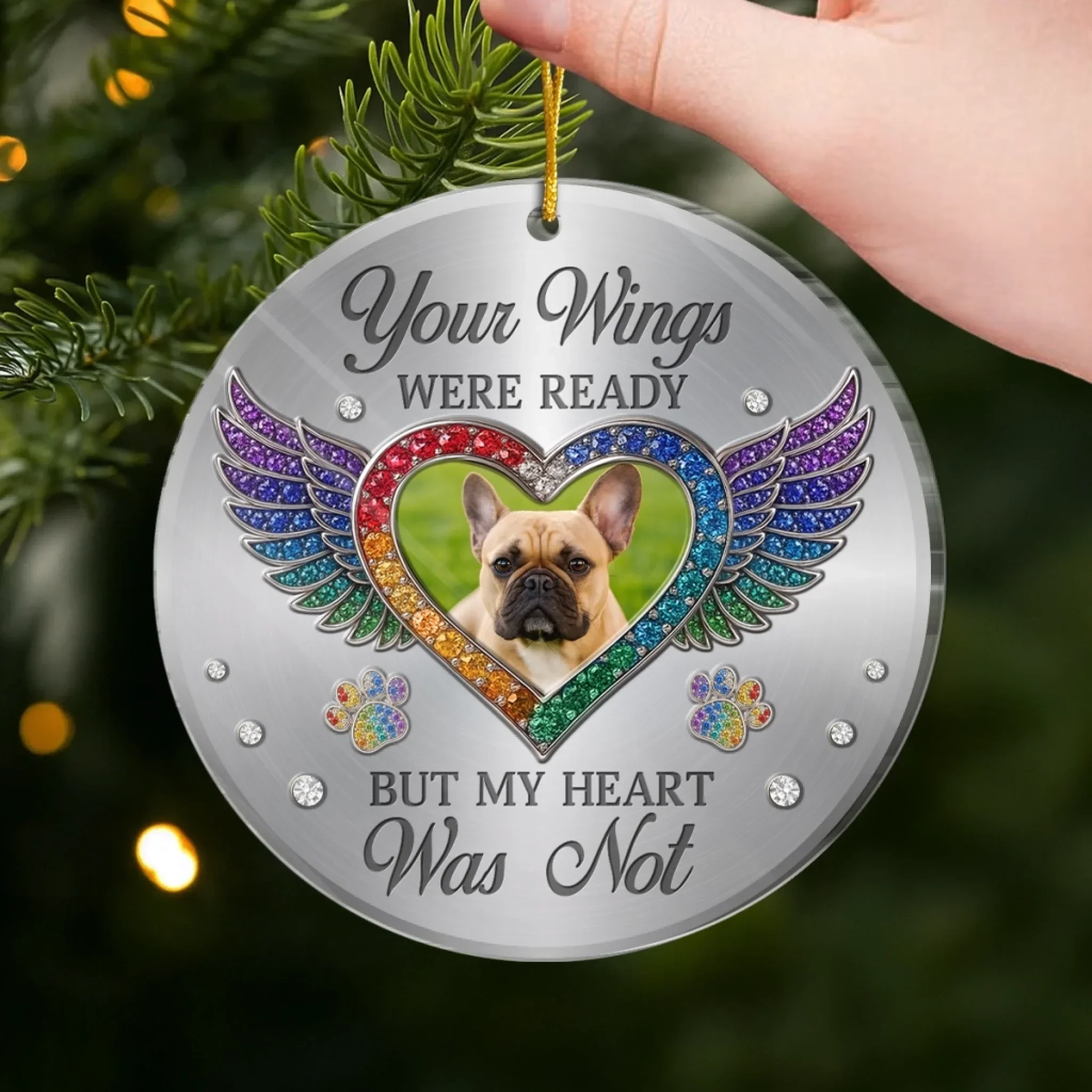 Custom Photo Acrylic Ornament - Personalized Pet Christmas Memorial Sympathy Gifts For Dogs, Cats - Forever In My Broken Heart