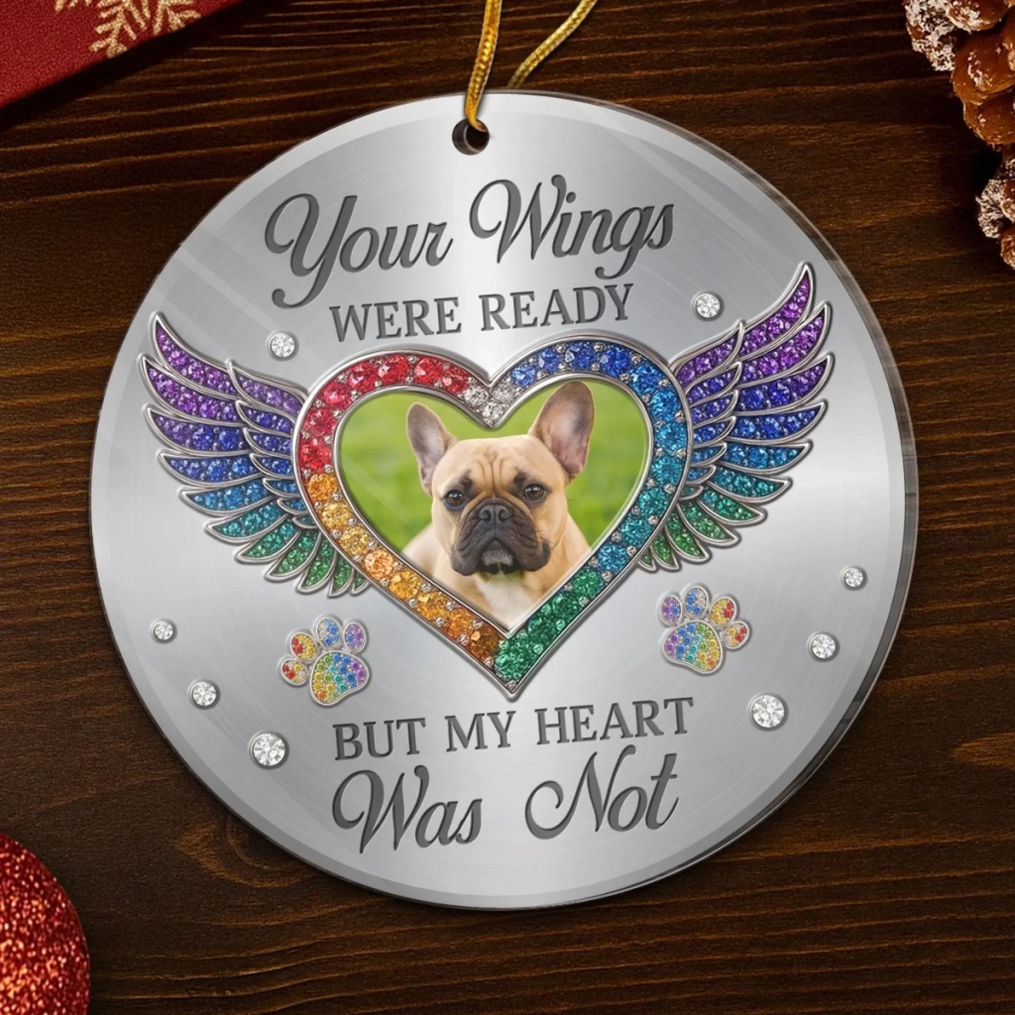 Custom Photo Acrylic Ornament - Personalized Pet Christmas Memorial Sympathy Gifts For Dogs, Cats - Forever In My Broken Heart