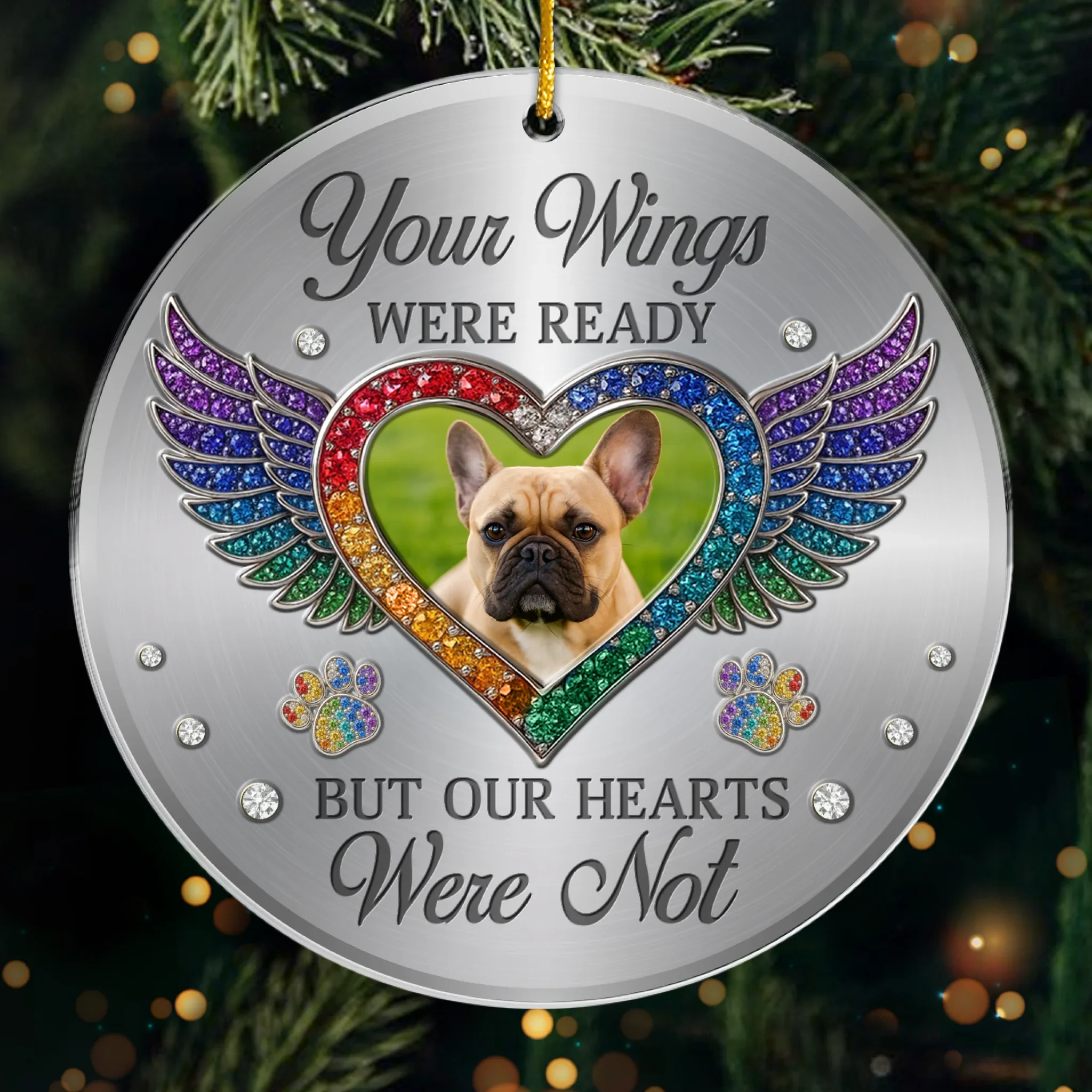 Custom Photo Acrylic Ornament - Personalized Pet Christmas Memorial Sympathy Gifts For Dogs, Cats - Forever In My Broken Heart