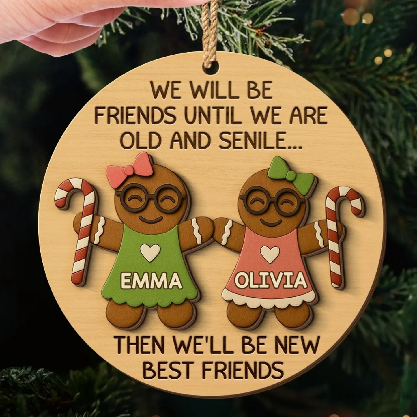Custom Double Layer Wooden Ornament - Personalized Best Friend Christmas Birthday Gifts For Women, Besties, Sisters, BFF - Old, Crazy, Still Besties