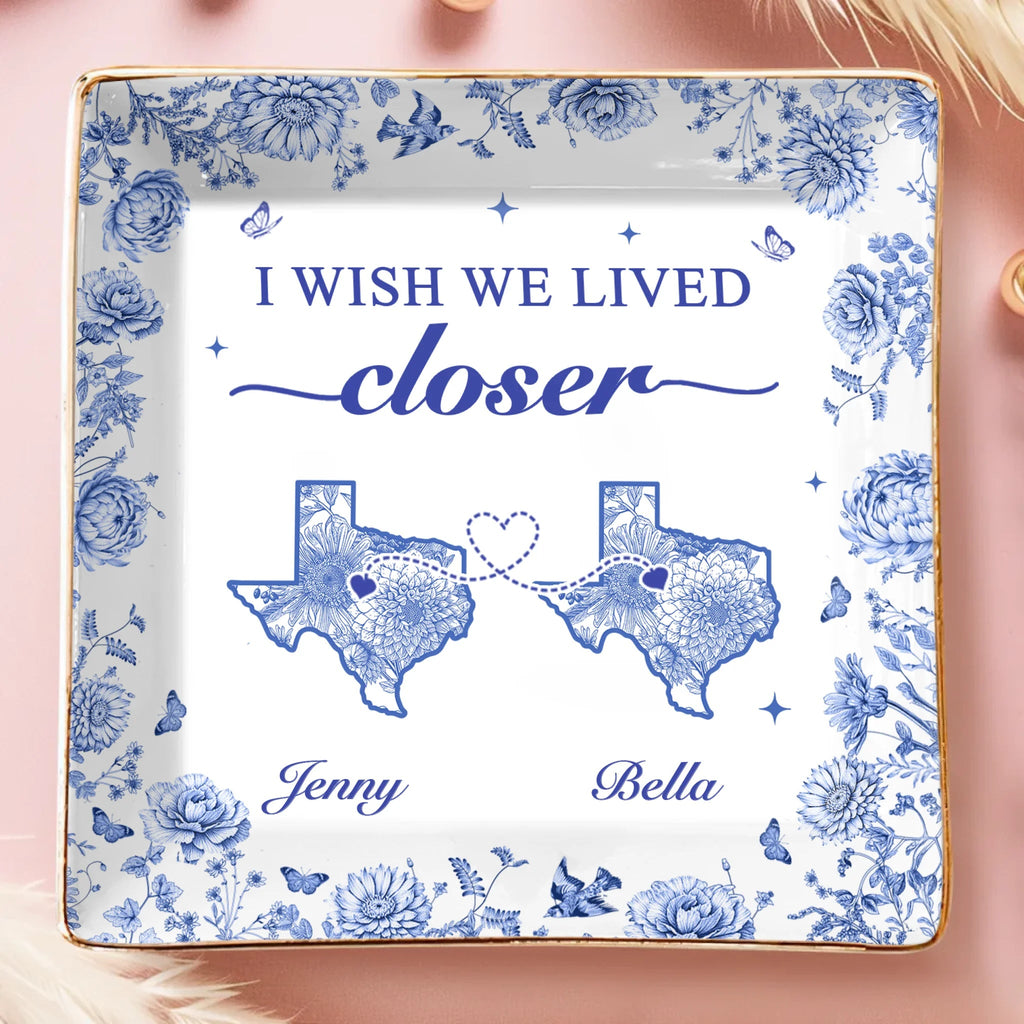 Custom Long Distance Full-Print Jewelry Dish - Personalized Best Friend Birthday Gifts For Women, Besties, Sisters, BFF - Miles Apart, Hearts Together