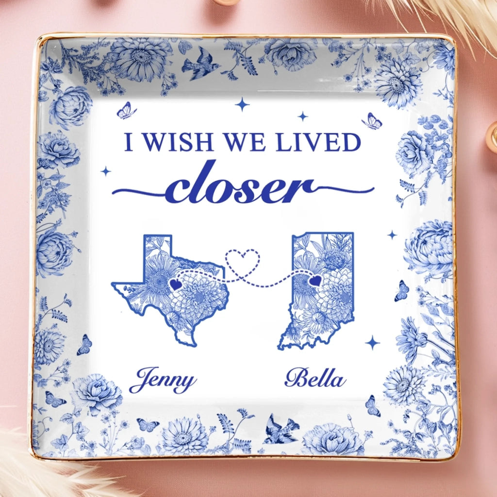 Custom Long Distance Full-Print Jewelry Dish - Personalized Best Friend Birthday Gifts For Women, Besties, Sisters, BFF - Miles Apart, Hearts Together