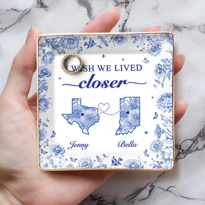 Custom Long Distance Full-Print Jewelry Dish - Personalized Best Friend Birthday Gifts For Women, Besties, Sisters, BFF - Miles Apart, Hearts Together