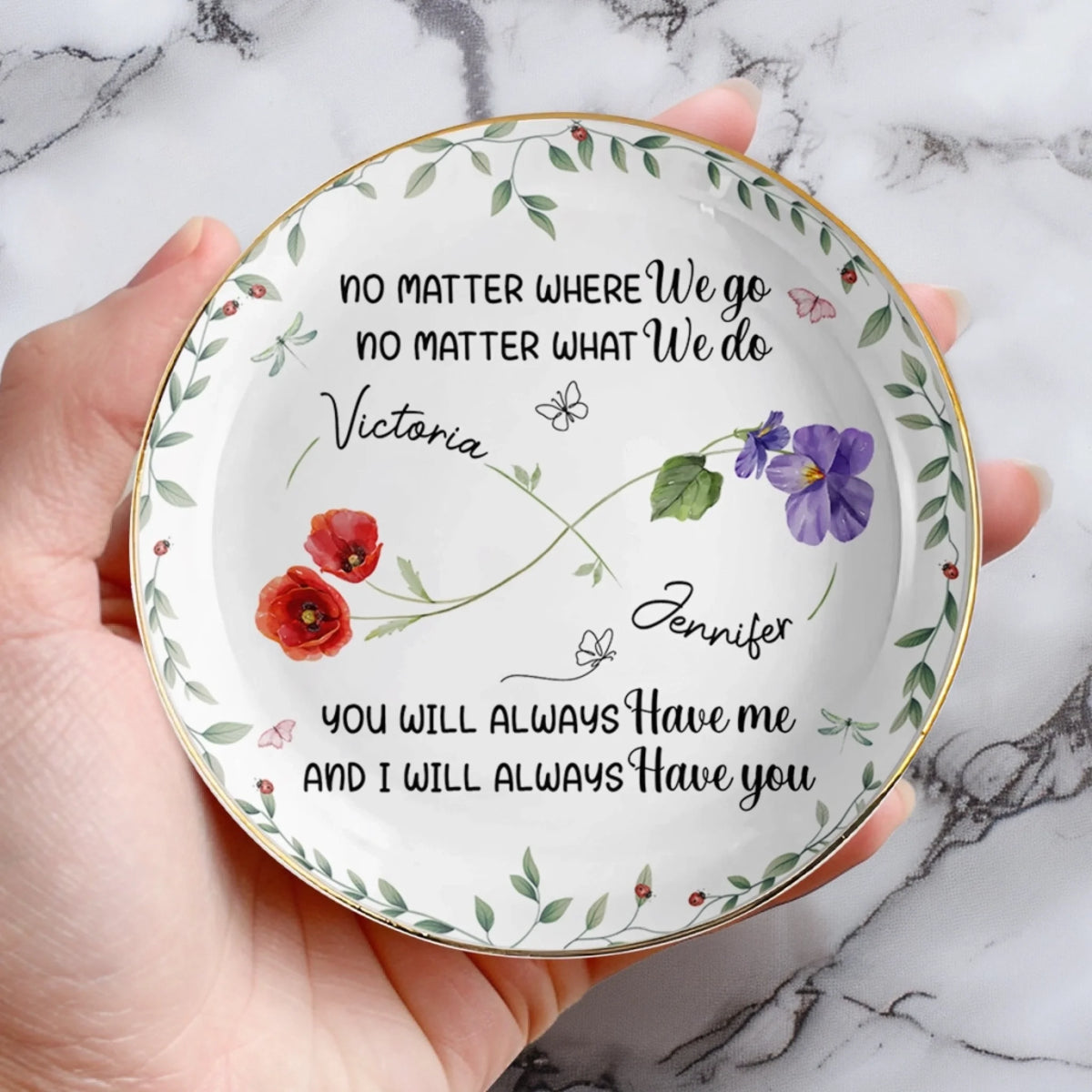 Custom Full-Print Round Jewelry Dish - Personalized Best Friend Birthday Gifts For Women, Besties, Sisters, BFF - More Than Friends, We’re Soulmates