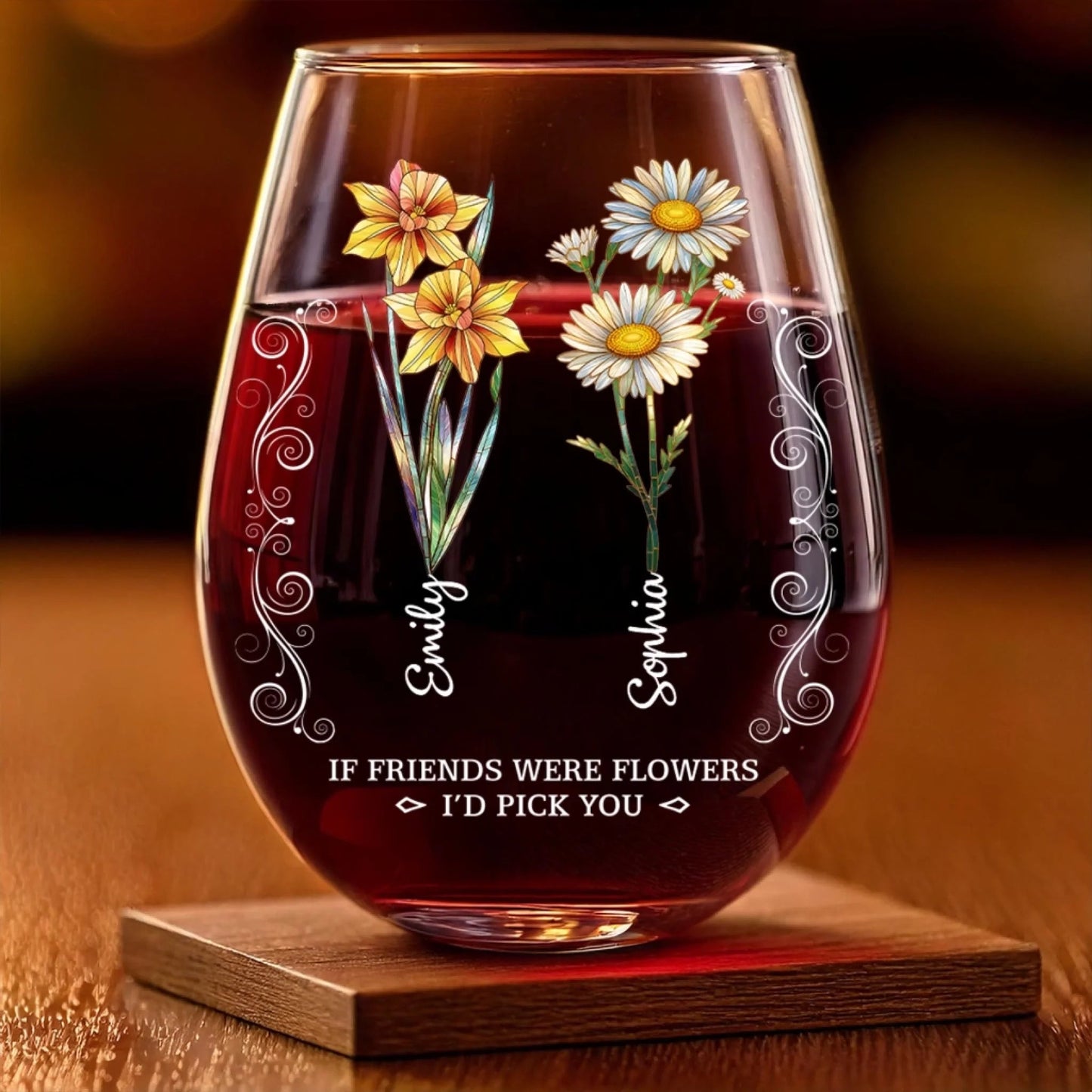Custom Wine Glass - Personalized Best Friend Birthday Gifts For Women, Besties, Sisters, BFF - Friendship Knows No Distance