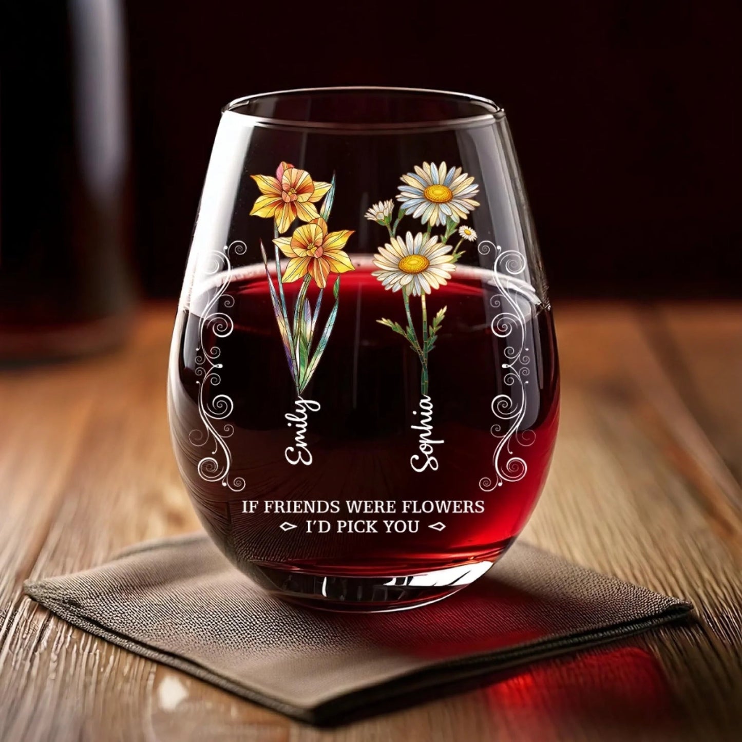 Custom Wine Glass - Personalized Best Friend Birthday Gifts For Women, Besties, Sisters, BFF - Friendship Knows No Distance