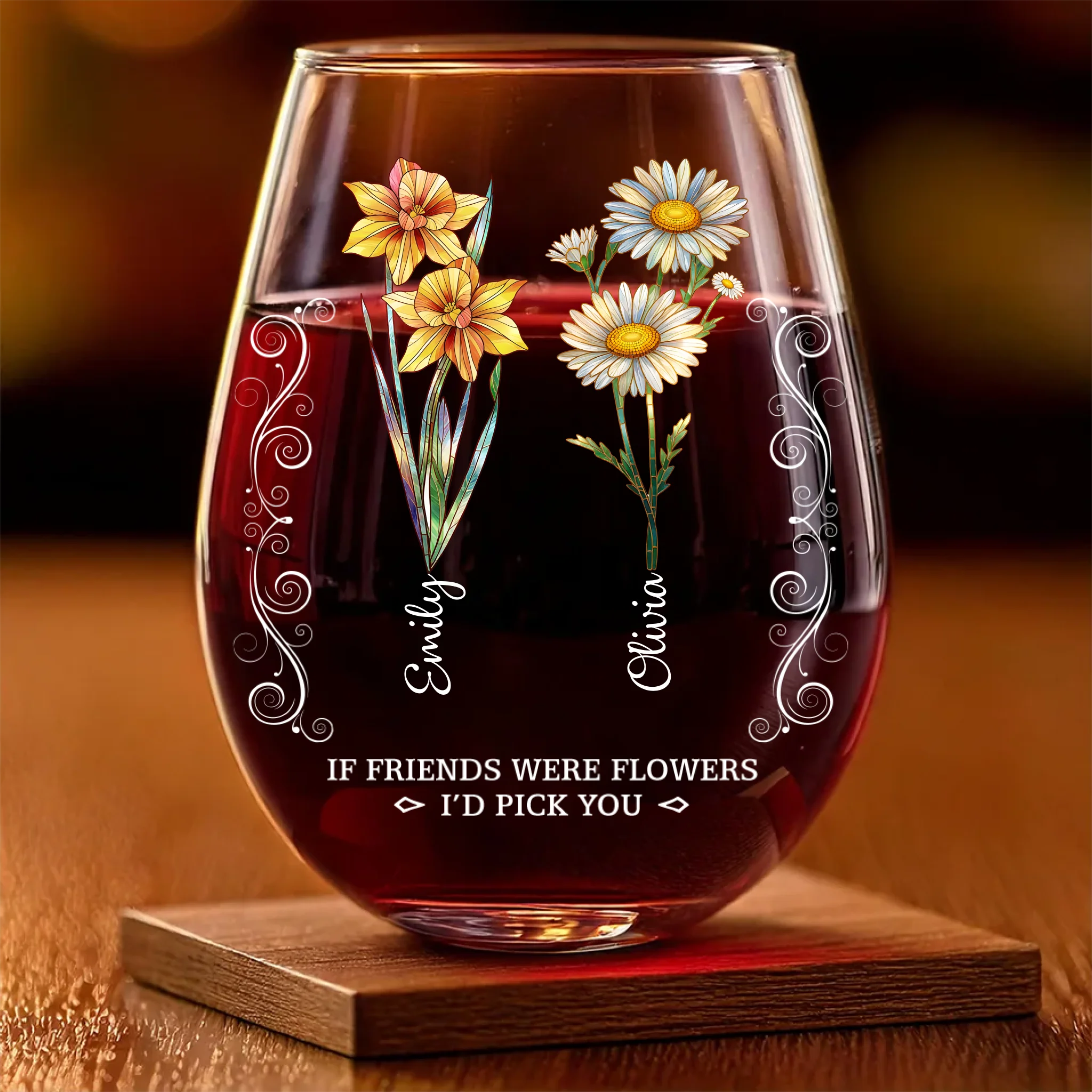 Custom Wine Glass - Personalized Best Friend Birthday Gifts For Women, Besties, Sisters, BFF - Friendship Knows No Distance