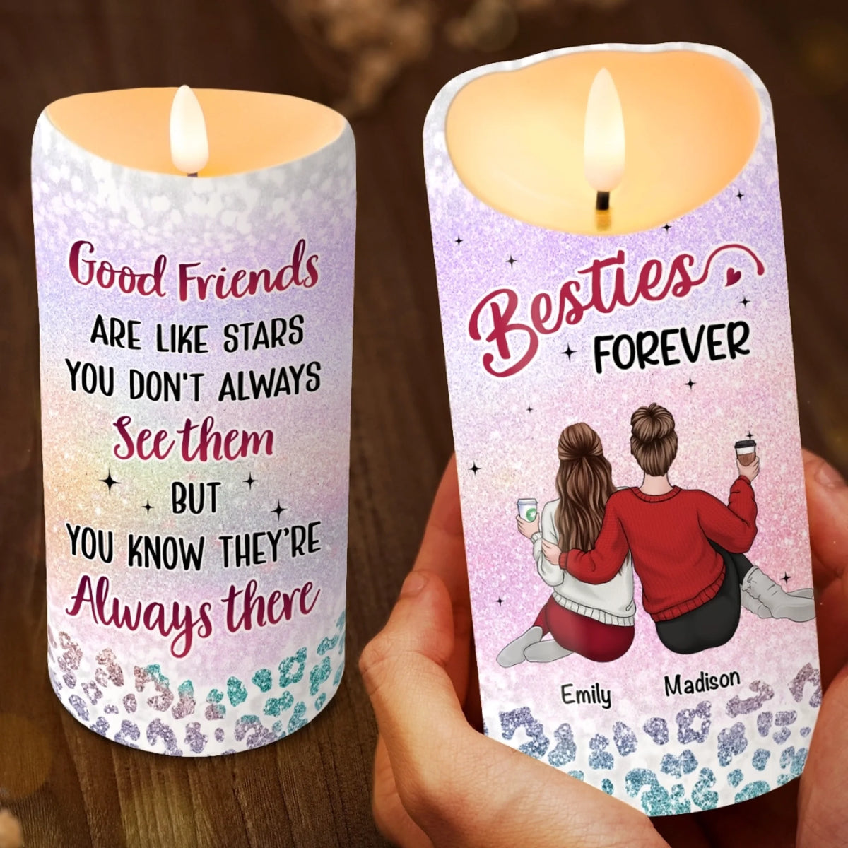 Custom LED Candle - Personalized Christmas Best Friend Birthday Gifts For Women, Besties, Sisters, BFF - You And Me, Always Us