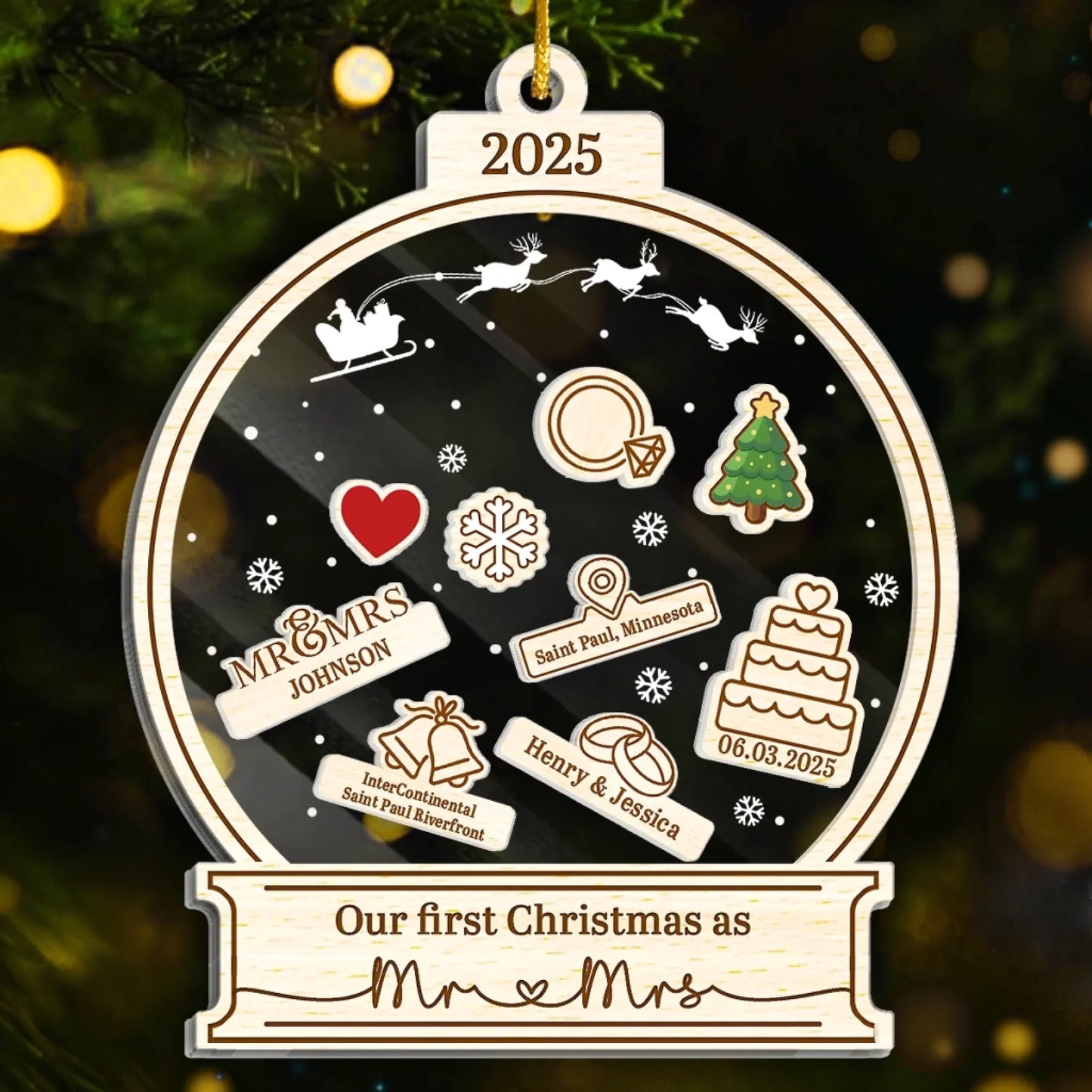 Custom Ornament - Personalized Anniversary Christmas Wedding Gifts For Husband And Wife, Him And Her - Newlyweds Under The Mistletoe