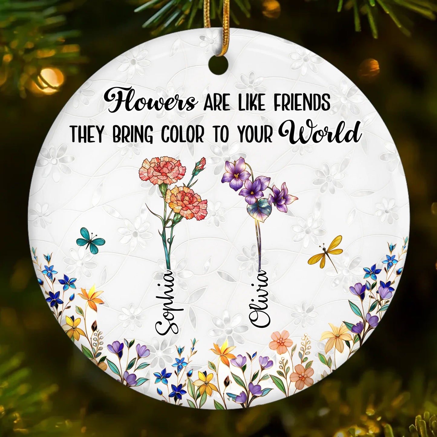 Custom Acrylic Ornament - Personalized Best Friend Christmas Birthday Gifts For Women, Besties, Sisters, BFF - Like Flowers, We Grow Stronger Side By Side