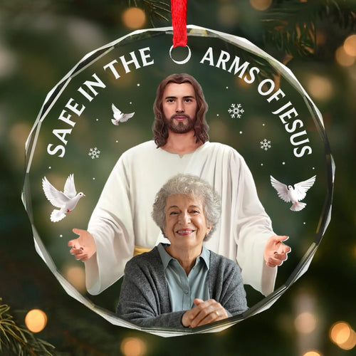 Custom Photo Circle Glass Ornament - Personalized Christmas Memorial Sympathy Gifts For Loss Of Mom, Dad - Your Spirit Shines Eternal