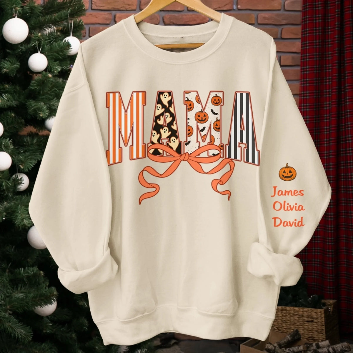 Custom Unisex Sweatshirt, Hoodie With Design On Sleeve - Personalized Halloween Birthday Gifts For Mom, Grandma - Spooky Nights With Family Light