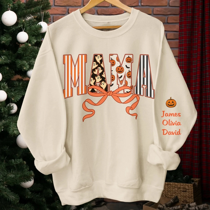 Custom Unisex Sweatshirt, Hoodie With Design On Sleeve - Personalized Halloween Birthday Gifts For Mom, Grandma - Spooky Nights With Family Light